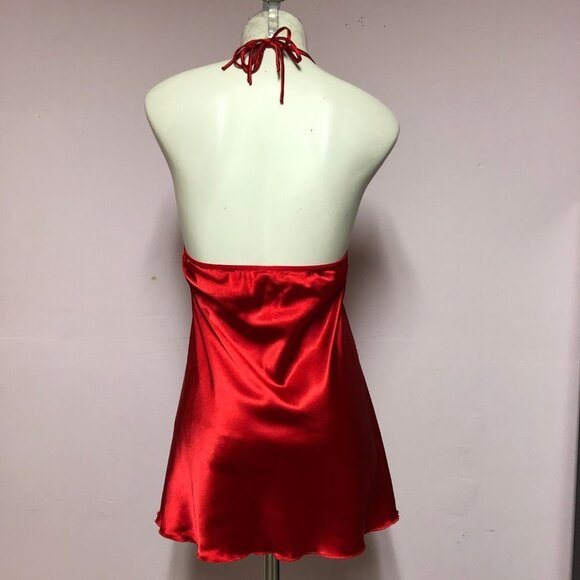 Red Satin Baby Doll Chemise Tie Front Size Small/Medium - Picture 2 of 9